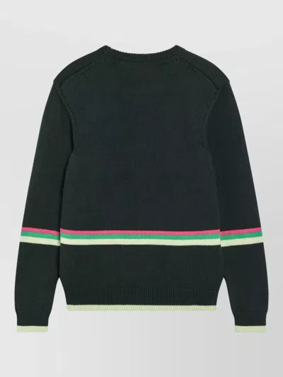 Jw Anderson Sheep Embroidered Striped Cotton Sweater In Green