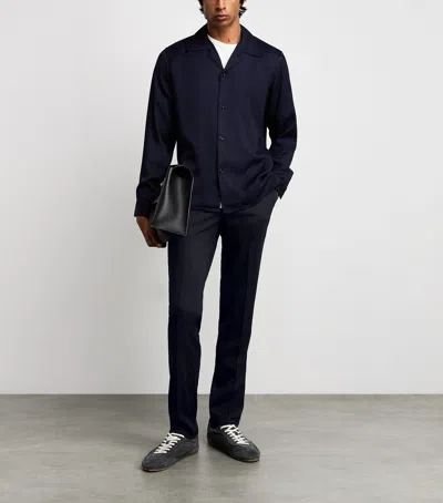 Sandro Paris Virgin Wool Straight Trousers In Blue