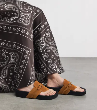 Sandro Paris Suede-leather Platform Flip Flops In Multi