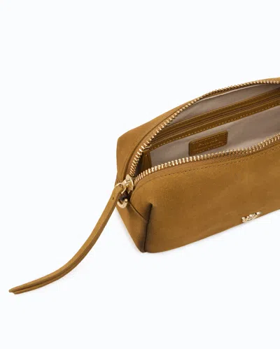 Pinko Rectangular Mini Suede Shoulder Bag With Textured Strap In Brown