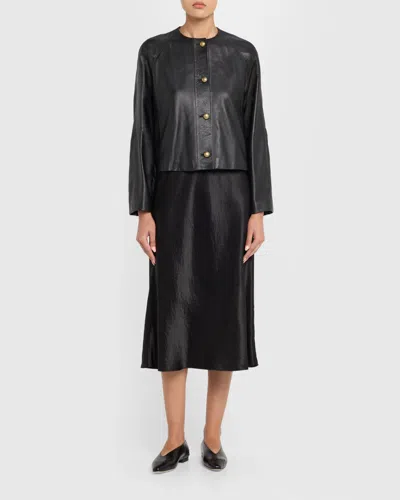 Max Mara Raglan-sleeve Leather Single-breasted Jacket In Black