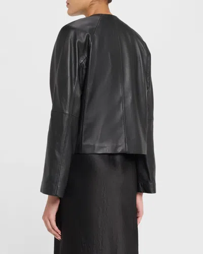 Max Mara Raglan-sleeve Leather Single-breasted Jacket In Black