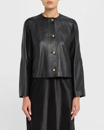 Max Mara Raglan-sleeve Leather Single-breasted Jacket In Black