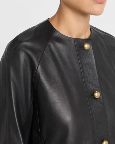 Max Mara Raglan-sleeve Leather Single-breasted Jacket In Black
