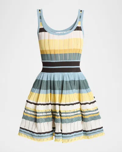 Alaïa Womens Scoop-neck Crinoline Ribbed-knit Mini Dress Multicolor Jaune In Multi