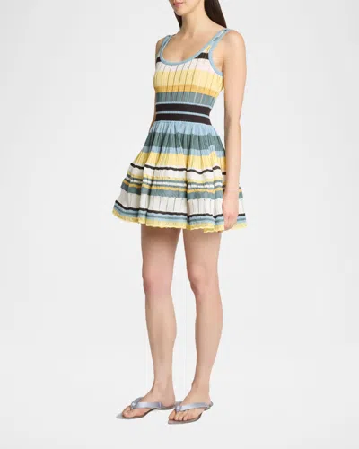 Alaïa Womens Scoop-neck Crinoline Ribbed-knit Mini Dress Multicolor Jaune In Multi