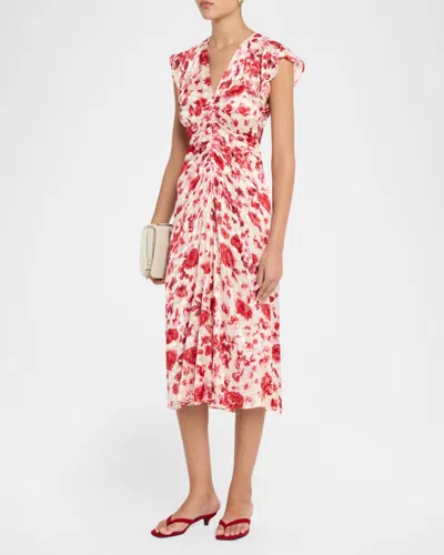 Isabel Marant Lindsay Floral Ruched Jacquard Midi Dress