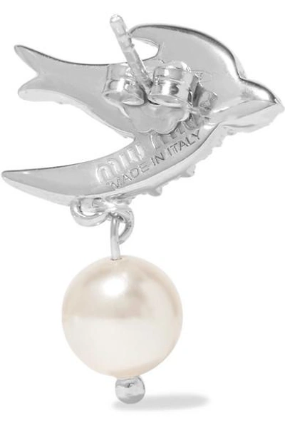 Shop Miu Miu Silver-tone, Crystal And Faux Pearl Earrings