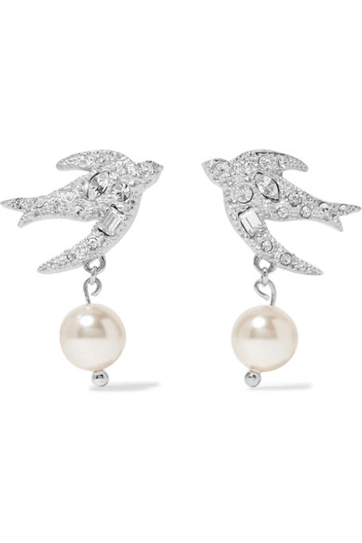 Shop Miu Miu Silver-tone, Crystal And Faux Pearl Earrings