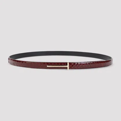 Tom Ford Croc-effect Leather Belt In Red