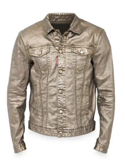 Dsquared2 Metallic-effect Logo-patch Jacket In Gold