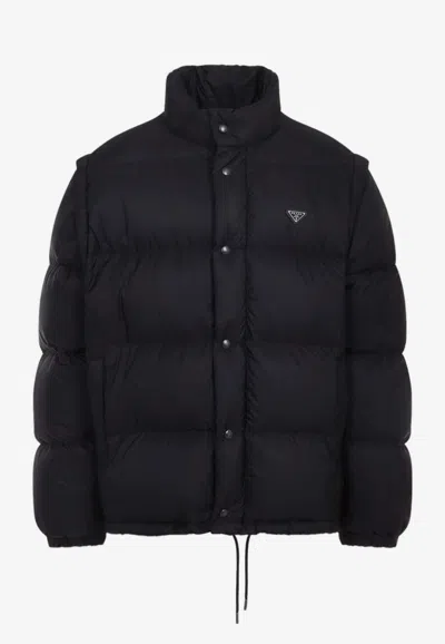 Prada Padded Jacket High Collar Elasticated Cuffs In Black