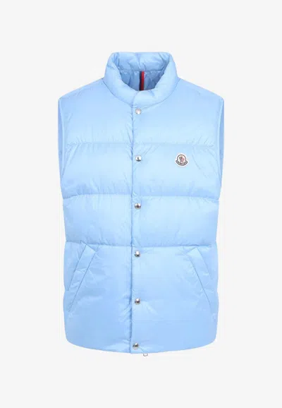 Moncler Baby Bernard Quilted Down Vest With High Collar In Blue