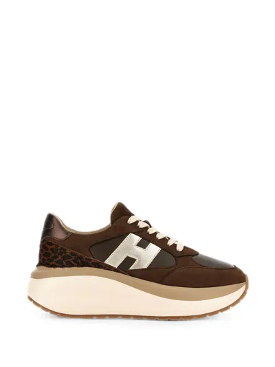 Hogan Maxi Active Lace Up Leather Sneakers In Brown