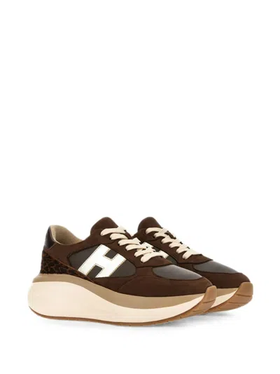 Hogan Maxi Active Lace Up Leather Sneakers In Brown
