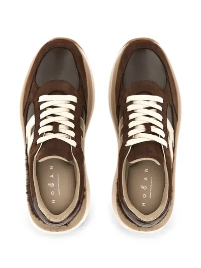 Hogan Maxi Active Lace Up Leather Sneakers In Brown