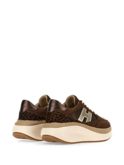 Hogan Maxi Active Lace Up Leather Sneakers In Brown