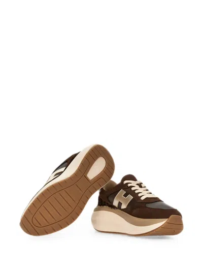 Hogan Maxi Active Lace Up Leather Sneakers In Brown