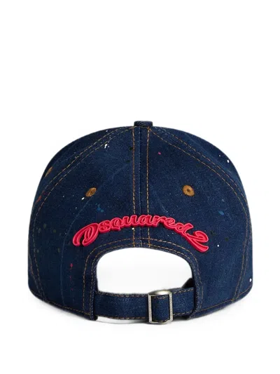 Dsquared2 Paint-splatter Logo-patch Baseball Cap In Blue