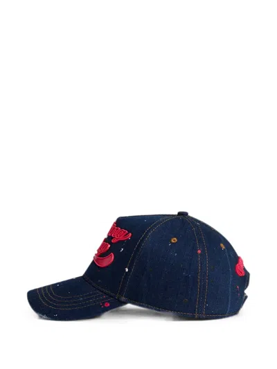 Dsquared2 Paint-splatter Logo-patch Baseball Cap In Blue