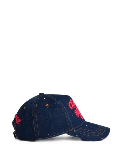 Dsquared2 Paint-splatter Logo-patch Baseball Cap In Blue