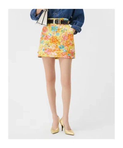 Versace Multicolor Printed Silk Duchesse Miniskirt In Multi