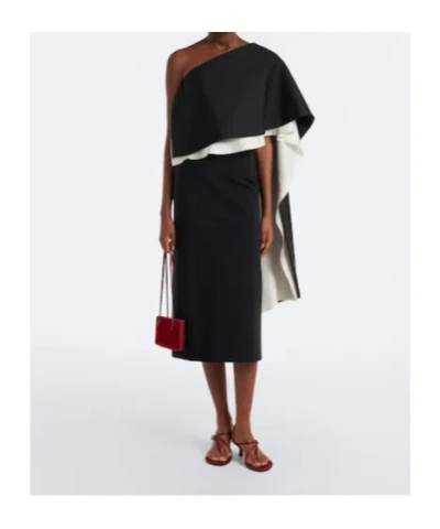 Rohe One-shoulder Caped Wool-blend Top In Black