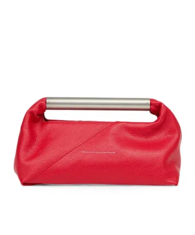 Mm6 Maison Margiela Jappo Rectangular Clutch Textured Leather Handle In Red