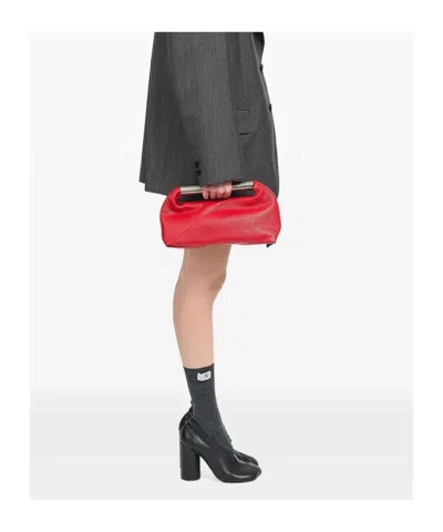 Mm6 Maison Margiela Jappo Rectangular Clutch Textured Leather Handle In Red