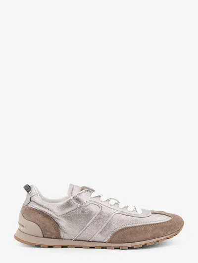 Brunello Cucinelli Leather Suede Sneakers Rubber Sole Pull Tab In Multi