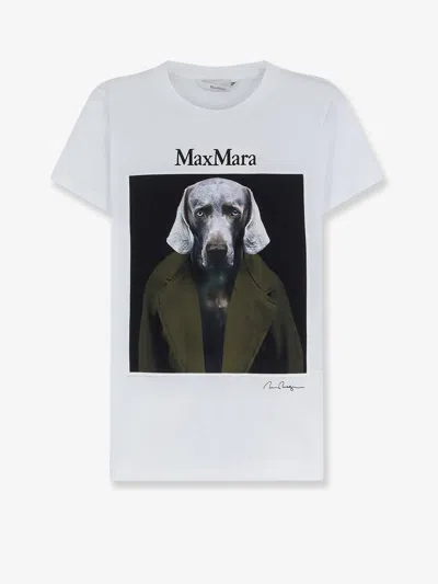 Max Mara Slim Fit Cotton T-shirt With Graphic Print And Contrast Logo In White