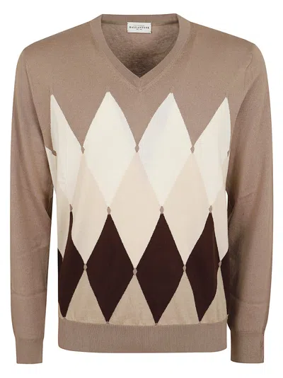 Ballantyne V-neck Pullover With Iconic Diamond Pattern In Multi
