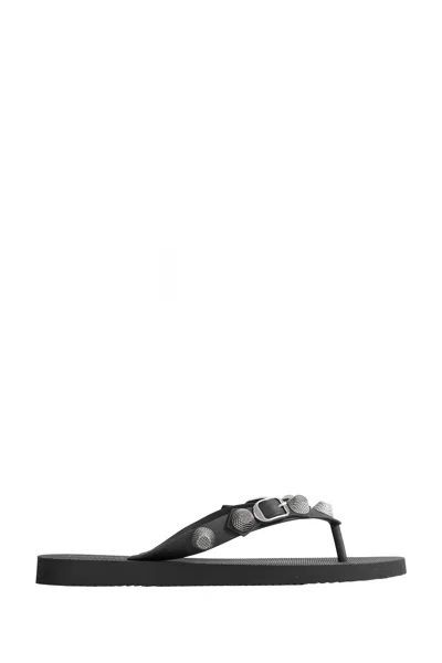 Balenciaga Cagole Flip-flops With Iconic Metal Details In Black