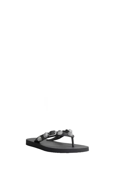 Balenciaga Cagole Flip-flops With Iconic Metal Details In Black