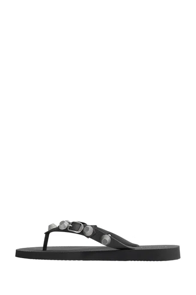 Balenciaga Cagole Flip-flops With Iconic Metal Details In Black