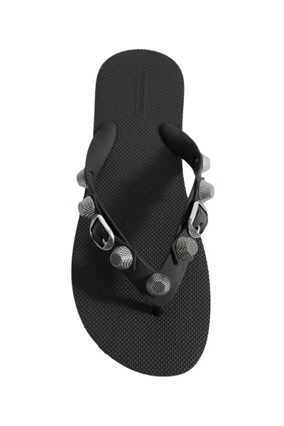 Balenciaga Cagole Flip-flops With Iconic Metal Details In Black