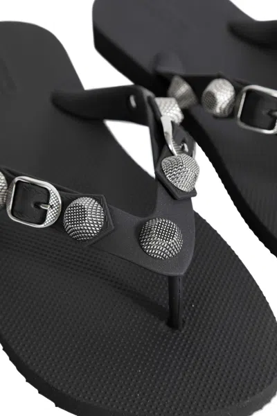 Balenciaga Cagole Flip-flops With Iconic Metal Details In Black