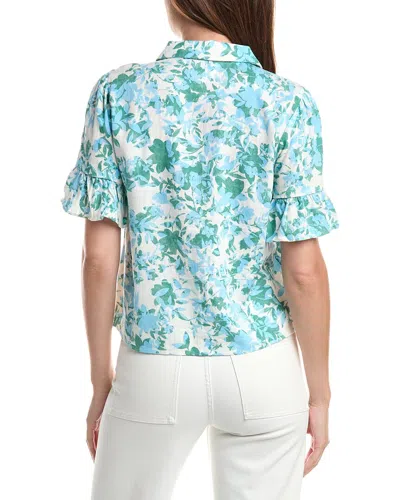 Cece Ruff Cuff Cropped Button Down Linen-blend Shirt In Multi