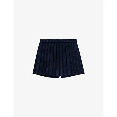 Maje Tailored Lurex Stripe Shorts In Blue