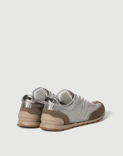 Brunello Cucinelli Monili Pull-tab Crinkle-effect Leather Low-top Sneakers In Brown