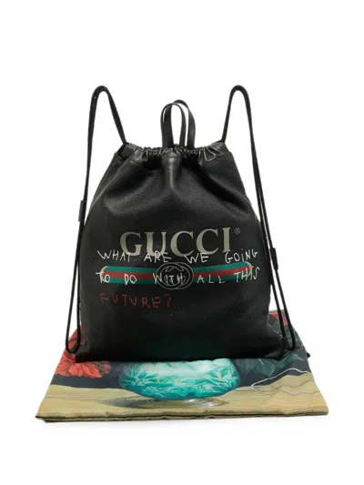 Pre-owned Gucci Coco Capitán Drawstring Backpack In Black