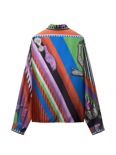 Versace Printed Silk Twill Regular Shirt In Brown