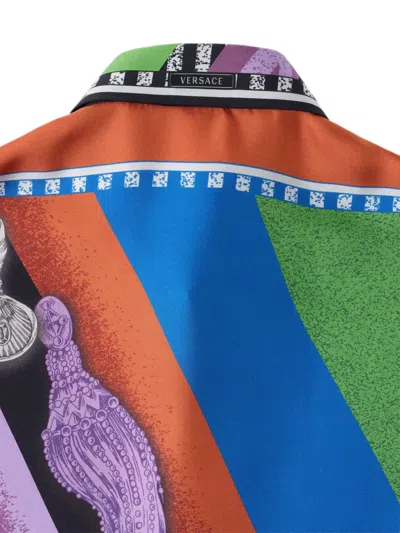 Versace Printed Silk Twill Regular Shirt In Brown
