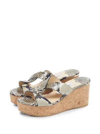 Pre-owned Jimmy Choo Atia Python-embossed Leather Sandals In Gold