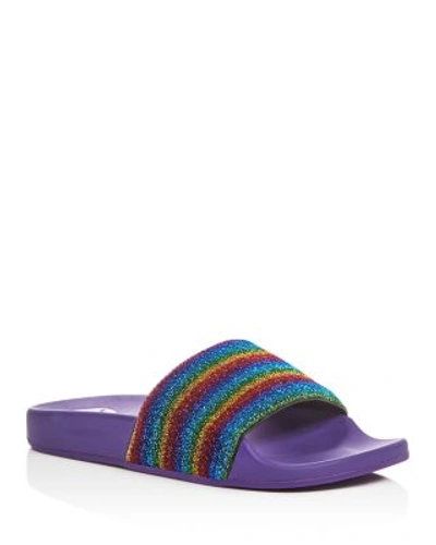 Shop Marc Jacobs Cooper Rainbow Glitter Pool Slides In Purple Multi