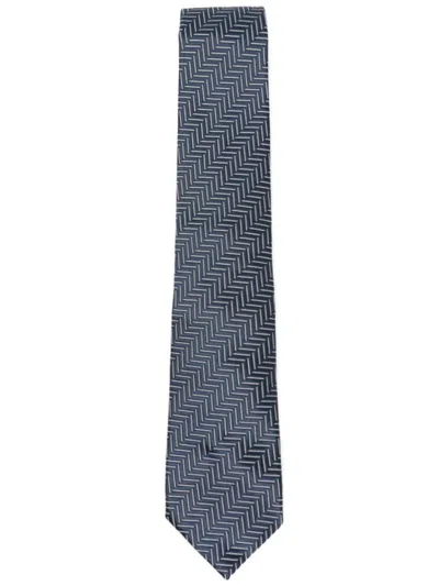 Tom Ford Silk Tie Chevron Pattern Pointed Tip In Blue