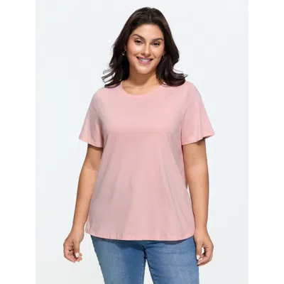 Bloomchic Cotton Lace Split Back Plain T-shirt In Pink