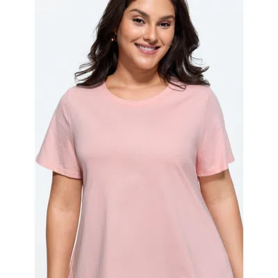 Bloomchic Cotton Lace Split Back Plain T-shirt In Pink