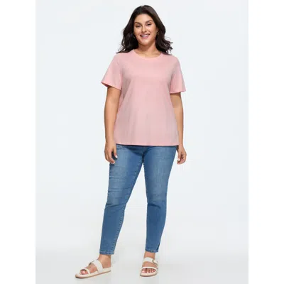 Bloomchic Cotton Lace Split Back Plain T-shirt In Pink