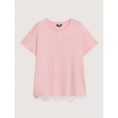 Bloomchic Cotton Lace Split Back Plain T-shirt In Pink